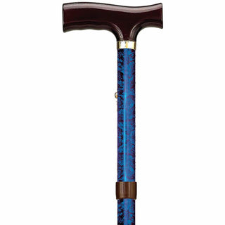 Folding Cane with Strap - Blue Crackle