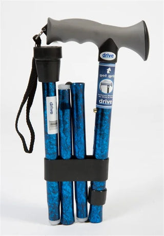 Soft Grip Folding Cane - Blue Crackle